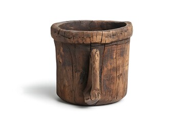 Ancient wooden mug with deep carvings high resolution picture