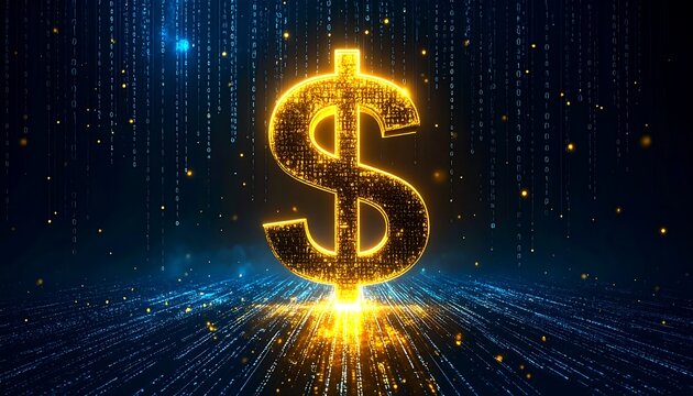 Golden dollar sign symbol on a digital background