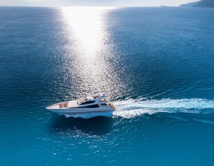 Naklejka premium luxury yacht cruising turquoise waters aerial view