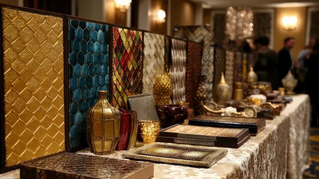 Visual of textured fabric samples being compared on a table where only the selected textured textiles are sharply in focus and the surroundings remain blurred.