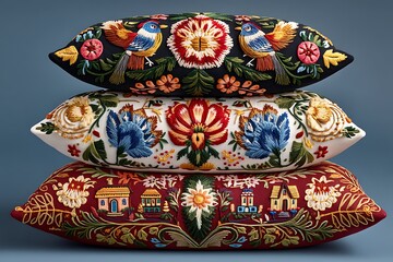 Cottage garden pillows with cross embroidery high resolution picture