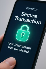 Secure digital lock protects fintech transaction and keeps user data safe while confirming successful payment and creating confidence for mobile banking users