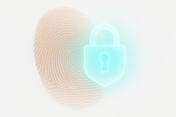 Fingerprint digital security lock cybersecurity privacy biometric identity protection fintech concept glowing padlock