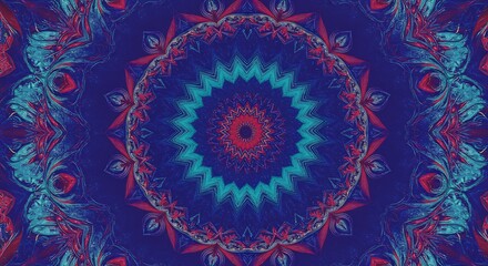 Abstract mandala design with symmetrical geometric patterns and vibrant colors