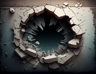 broken concrete wall hole grunge texture background demolition