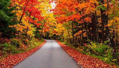Obraz premium Autumn road through colorful forest