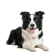 Border Collie Dog Isolated on Transparent Background Black and White Pet Lying Down with Happy Expression Breed Animal Friend Puppy Cute Studio Shot