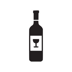 Vector art of a sleek black and white vector illustration of a wine bottle with a wine glass icon on the label, , perfect for minimalist designs and beveragerelated themes, conveying elegance