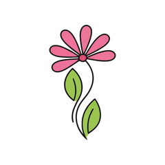 Simple Pink Flower Outline Vector Illustration with Long Stem for Minimalist Decoration and Branding Logo