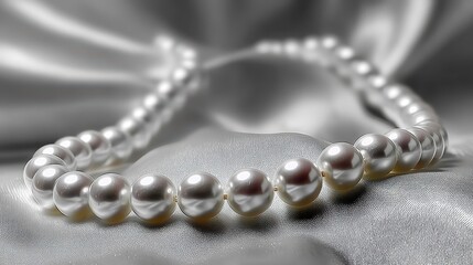 Elegant pearl necklace arranged on soft satin fabric in an artistic display capturing luxury and sophistication