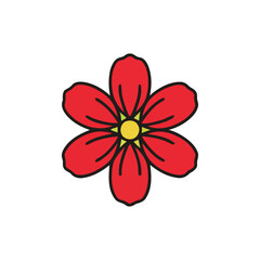 Single Red Flower Outline Vector Illustration with Simple Petal Design for Minimalist Floral Decor