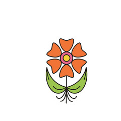 Abstract Five-Petal Flower Outline Vector Drawing with Orange Center for Simple Decorative Element