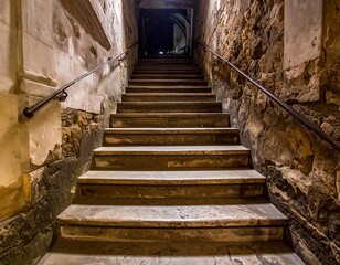 Stone stairway in a dark, ancient passage