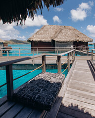 Overwater bungalows Bora Bora turquoise water