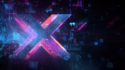 Abstract digital graphic with geometric x shape and vibrant glowing colors