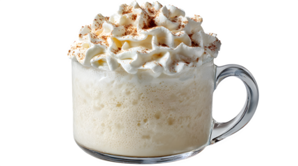 Frosted mug of ghostly white shake on white background 