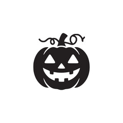 Illustration of a black halloween pumpkin with a smiling face the pumpkin has a stem and vines, perfect for halloweenthemed designs, invitations, or decorations