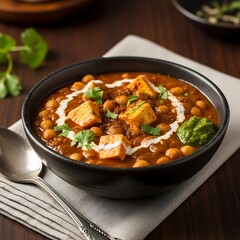 Delicious Indian Chickpea Curry with Paneer.