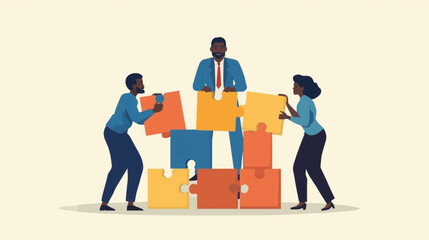 Business vector art of team of business people assembling a puzzle together