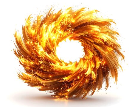 Golden flame vortex ring on white