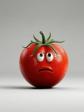 Tomato's Existential Crisis on a White Background