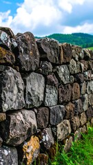 Stone wall stretching into a hazy sky