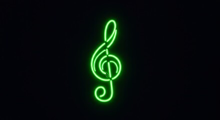 Obraz premium Glowing green treble clef on black background music concept