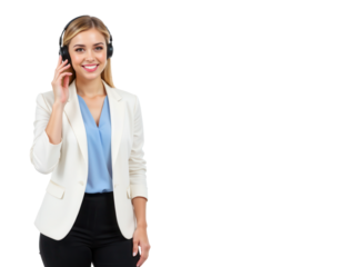 Professional Woman in Headphones Engaging in Customer Support Call