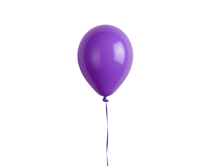 Single Bright Purple Balloon Floating on a Transparent Background