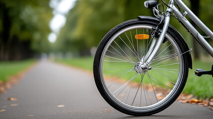World bicycle day celebration close up of spinning bike wheel on scenic path