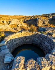 Stone well in a rocky landscape