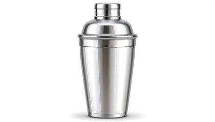 A polished metal cocktail shaker