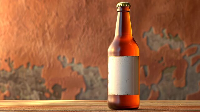 Amber Elixir: A close-up studio shot features an amber-hued beer bottle, with a blank label, evoking refreshing taste and inviting moments.