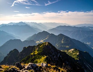 High mountain range panorama at sunrise