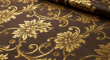 Elegant floral pattern on brown background textile fabric design