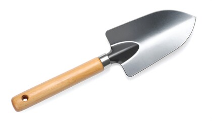 Small metal trowel with wooden handle
