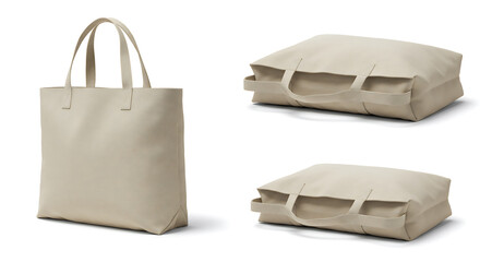 Clean studio presentation of a neutral beige tote bag, shown upright and flat on a white background