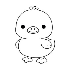Cute Duck Illustration for Kids Coloring Book — Black and White Line Art