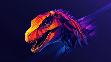 Polygonal dinosaur head, vibrant colors, dark background - Powered by Adobe
