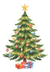 Fototapeta premium Christmas tree with decorations and gifts on white background 
