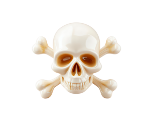 Glossy skull and crossbones symbol on transparent background