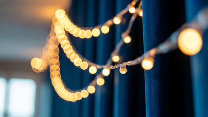 Warm glowing fairy lights create a magical bokeh effect, perfect for festive celebrations, cozy ambiance, and romantic event decorations adding enchanting sparkle to any scene.
