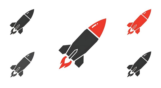 Stylized rocket icons set against a white background for commercial designs