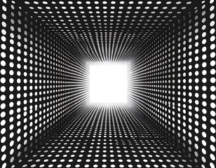 Abstract tunnel of black and white dots