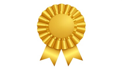 A gold rosette award with layered circular design and two ribbon tails, isolated on a white background