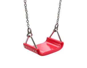 Red swing seat with chains hanging on transparent background