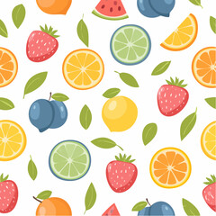 Fruit seamless pattern, hand drawn summer background, cartoon colorful organic repeat print design.