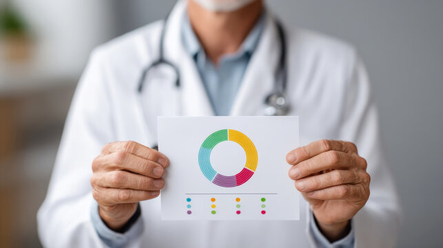 Mature caucasian male doctor holding colorful medical chart - Powered by Adobe