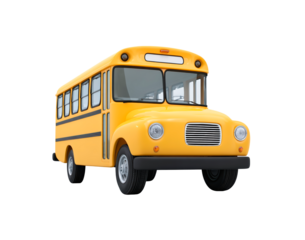 Classic yellow school bus isolated on black background with vintage design on transparent background