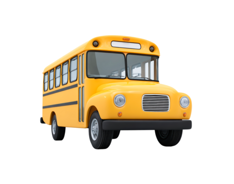 Classic yellow school bus isolated on black background with vintage design on transparent background
